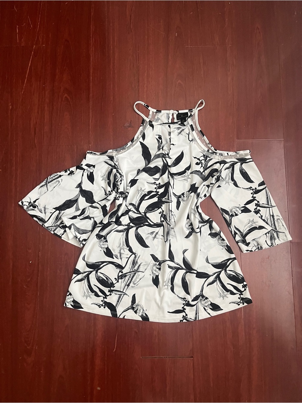 Worthington Black & White Cold-Shoulder Floral Print Cami Top